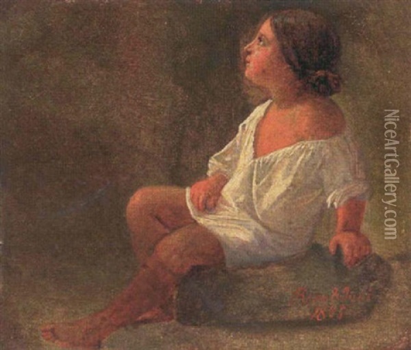 En Lille Romersk Pige I En Hvid Skjorte Oil Painting - Wilhelm Nicolai Marstrand