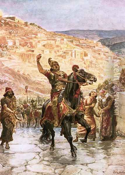 The Assyrian Rabshakeh demanding the surrender of Jerusalem Oil Painting - William Brassey Hole