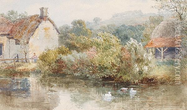 A Summer Pond Oil Painting - John Henry Mole