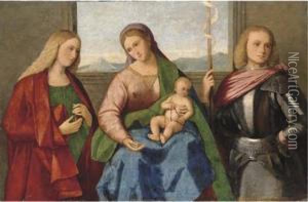 The Madonna And Child With Saint Mary Magdalen And Saint George Oil Painting - Vincenzo di Biagio Catena