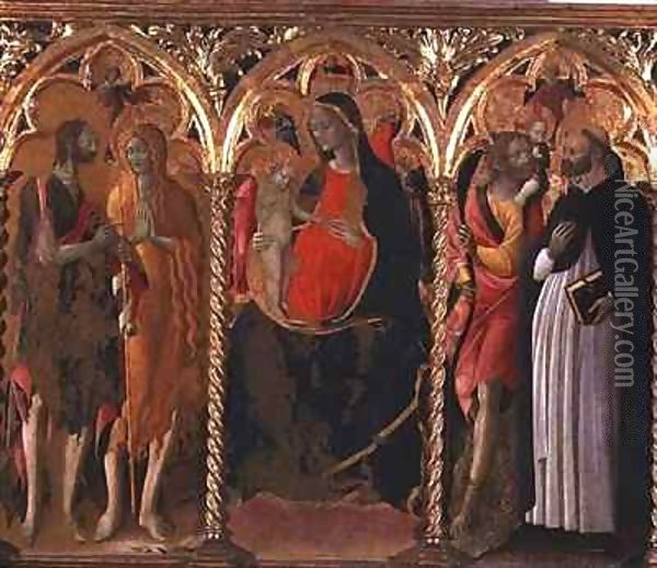 Triptych Madonna and Child (central panel) with St. John the Baptist, St. Mary Magdalene, St. Christopher and St. Dominic Oil Painting - Bartolomeo di Tommaso da Foligno