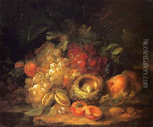 Still Life with Grapes and Peaches Oil Painting - George Forster