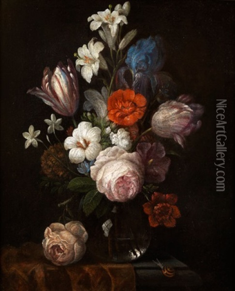 Blumenbukett In Einer Kristallvase Oil Painting - Nicolaes van Veerendael