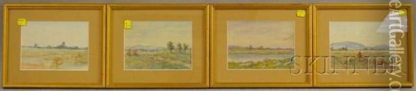 Four Framed Watercolor Landscapes Oil Painting - Horace Robbins Burdick