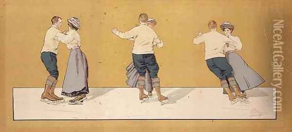 Figure Skating Trilogy Oil Painting - Carlo Pellegrini