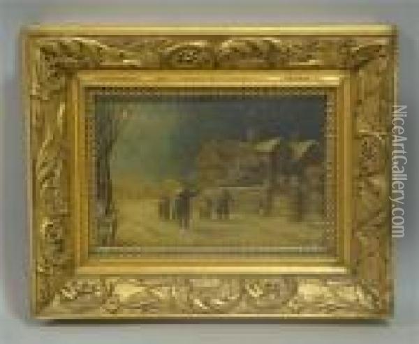 An Old Time Christmas Oil Painting - Henry John Yeend King