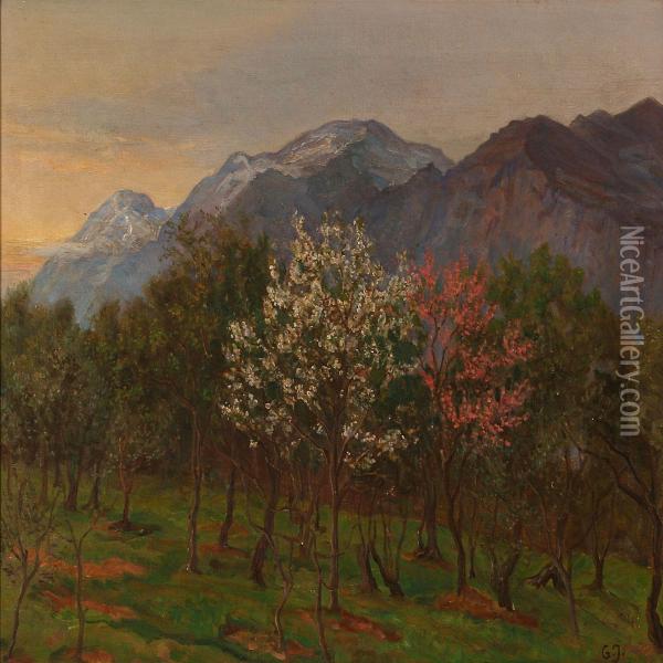 Blomstrende Mandeltraeer Fra Gardasoen Oil Painting - Gabriel Oluf Jensen