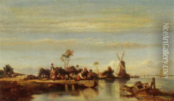 Flusslandschaft Mit Windmuhle Oil Painting - Auguste Delacroix