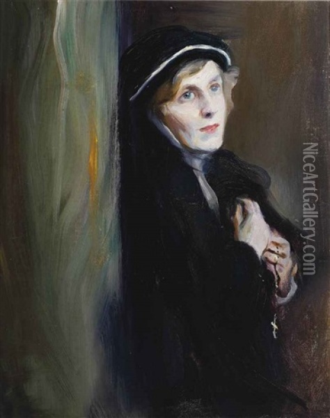 Portrait Of Mrs Edwin Konstam, Nee Mary Beatrix Loyd (1885-1989) Oil Painting - Philip Alexius De Laszlo