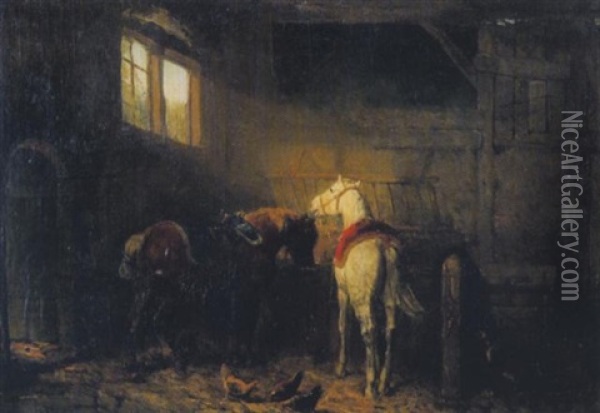 Im Pferdestall Oil Painting - Reinhold Braun