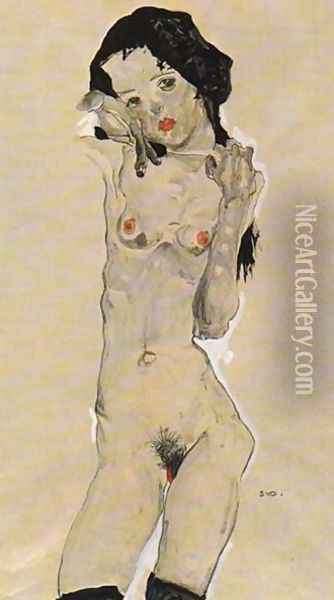 Standing nude young girl 2 Oil Painting - Egon Schiele