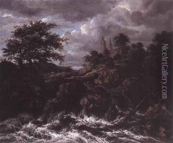 Waterfall by a Church 1667-70 Oil Painting - Jacob Van Ruisdael