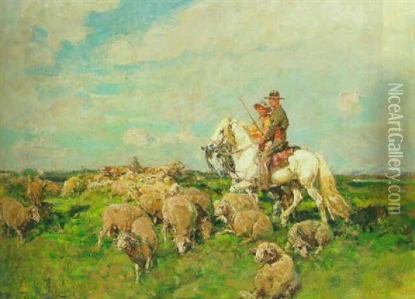 En Camargue: Chevaux Et Moutons Oil Painting - Henri Emilien Rousseau