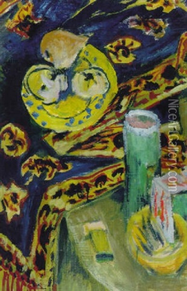 Stilleben Mit Fruchtschale Und Kerze Oil Painting - Ernst Ludwig Kirchner