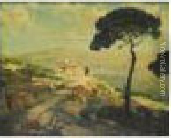 Vista De Pueblo Desde Elcamino Oil Painting - Janos Marschalko