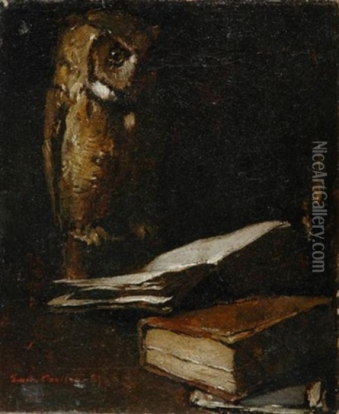 Owl With An Open Book Oil Painting - Emil Carlsen