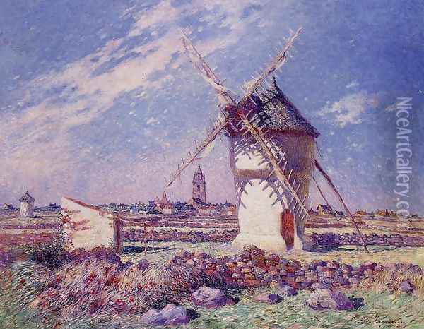 Windmills near the Town of Batz Oil Painting - Ferdinand Loyen Du Puigaudeau