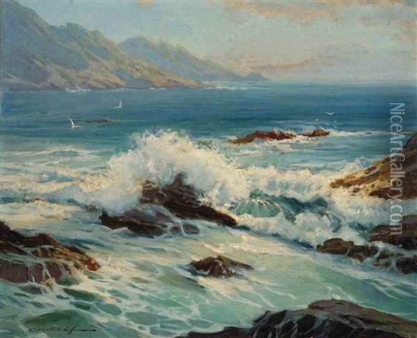 Rocky Shore Oil Painting - Konstantin Westschiloff