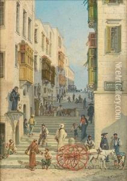 Valletta Street Scenes Oil Painting - Girolamo Gianni