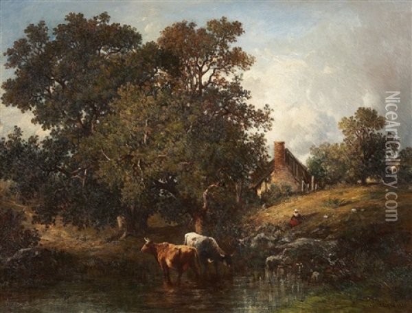 Cattle In The Water Oil Painting - Leon Victor Dupre