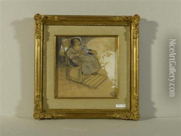 Kleines Madchen Mit Stuhl. Oil Painting - Geo, Georges Dupuis