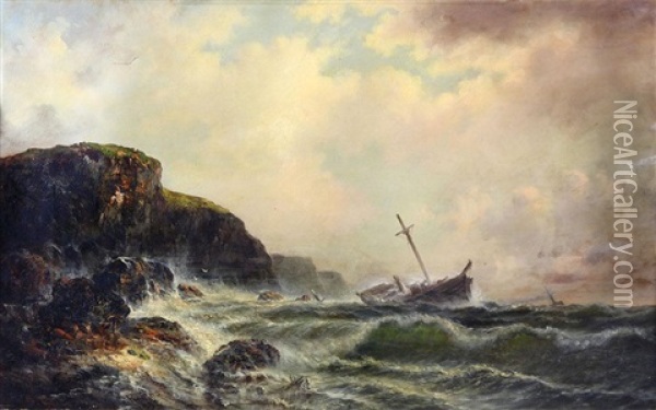 Shipwreck Off The Coast, 1872 Oil Painting - Granville Perkins