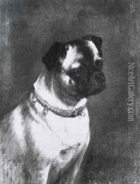 A Pug Wearing A Red Collar Oil Painting - James Ricks