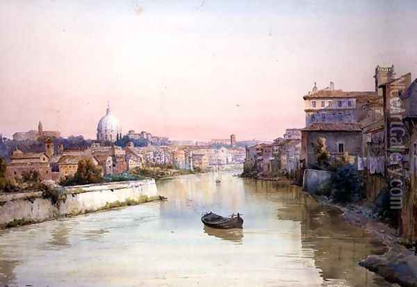 View of the Tevere from the Ponte Sisto Oil Painting - Ettore Roesler Franz
