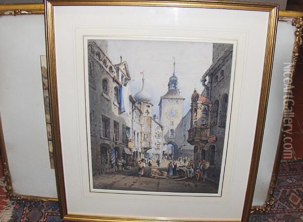 The Clock Tower, Ratisbon, Germany Oil Painting - William Henry Harriott
