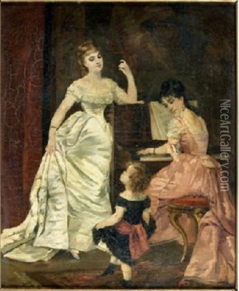 La Lecon De Piano Oil Painting - Pierre Carrier-Belleuse