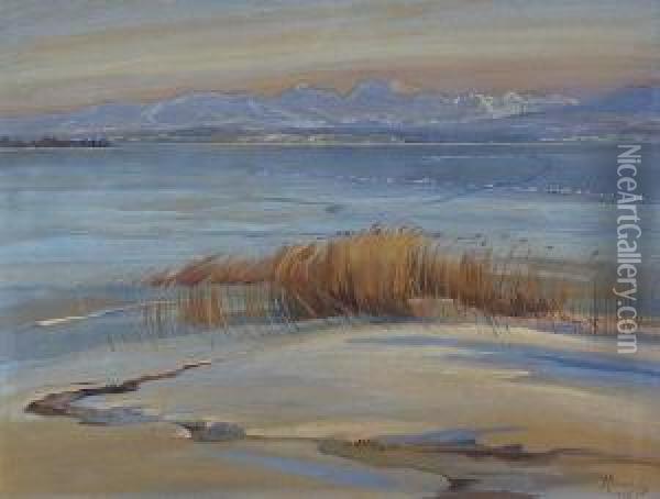 Winter Am Chiemsee. Oil Painting - Alfred Haushofer