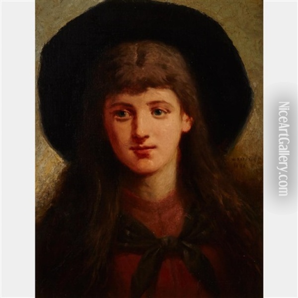 Young Girl With A Wide-brimmed Hat Oil Painting - William Raphael