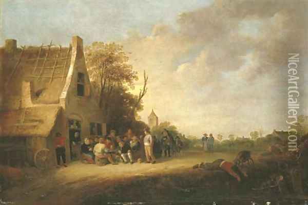 Peasants merrymaking outside an inn Oil Painting - Pieter de Bloot