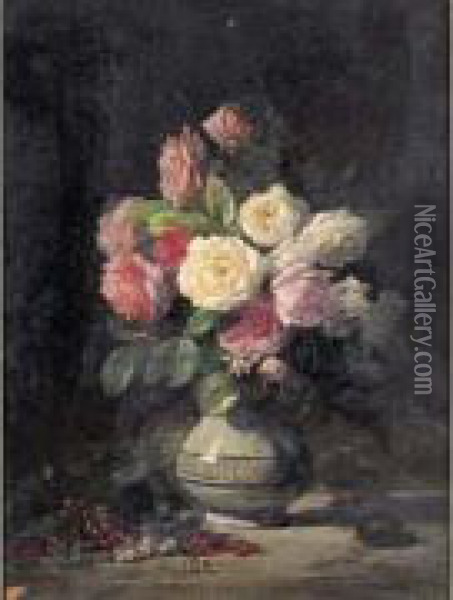 Bouquet De Roses Oil Painting - Louis Marie Lemaire