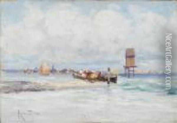 Marina Con Barche Oil Painting - Oscar Ricciardi