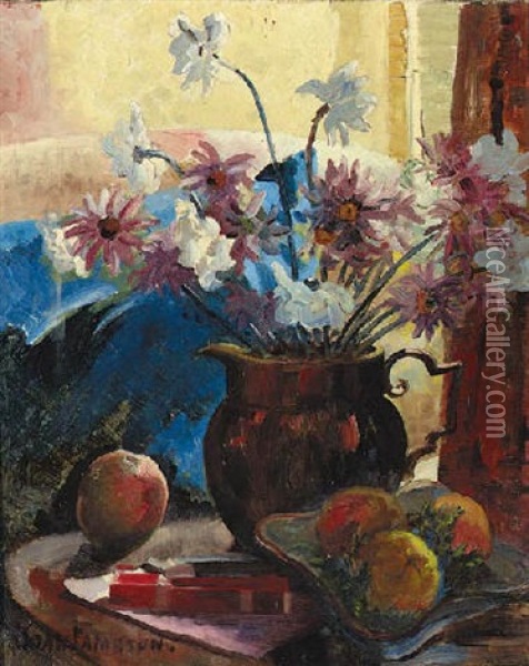Still Life With Fruit And Flowers In A Jug Oil Painting - Joan Jameson