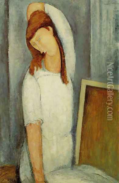 Portrait of Jeanne Hebuterne, Left Arm Behind Her Head Oil Painting - Amedeo Modigliani