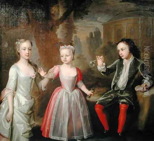 The Second Earl of Egmont and his Sisters in a Landscape Oil Painting - George Knapton