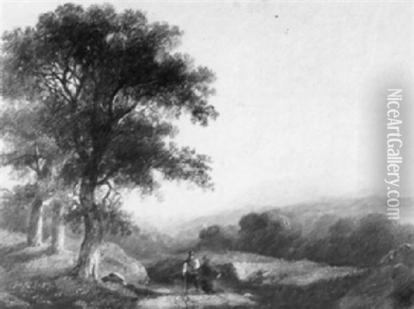 An Extensive Landscape With Figures On A Lane Oil Painting - James Arthur O'Connor