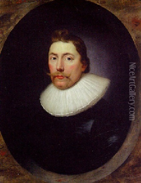 Portrait Of A Gentleman In A Black Doublet And White Ruff Oil Painting - Cornelis Jonson Van Ceulen
