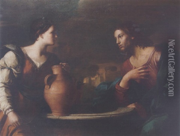 Christ And The Woman Of Samaria Oil Painting -  Guercino