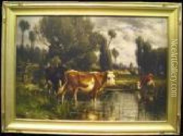 Cattle In Normandy Oil Painting - John Carleton Wiggins