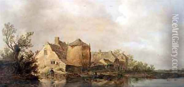 River Scene with an Inn Oil Painting - Jan van Goyen
