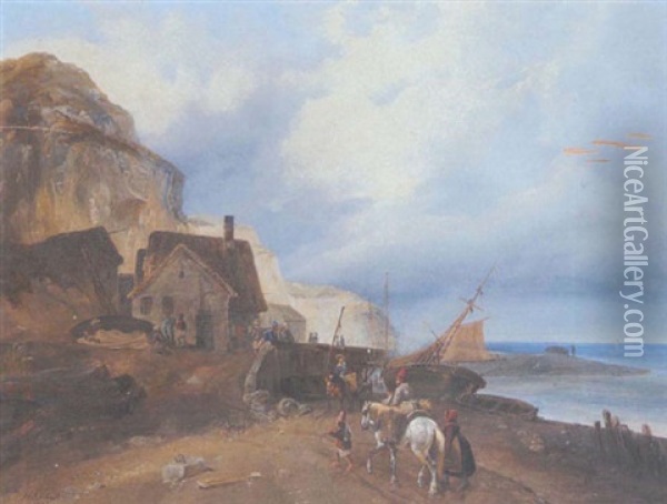 Fischereihafen Vor Einer Steilkuste (bretagne?) Oil Painting - Henri-Ambros Eckert