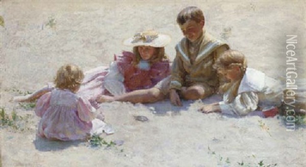 Children By The Seashore Oil Painting - Charles Courtney Curran