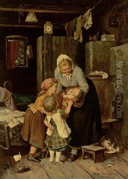 The New Baby Oil Painting - Johann Georg Meyer von Bremen