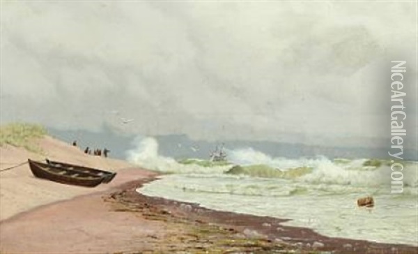 Coastal Scenery From Orhage With Shipwreck Oil Painting - Oscar Herschend