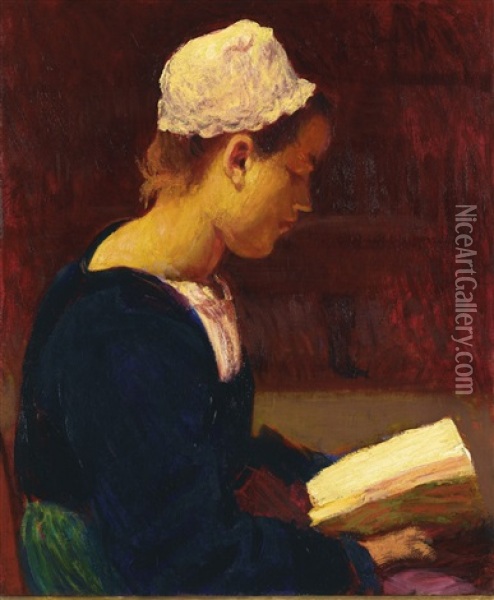 Breton Girl Reading (bretonne Lisant) Oil Painting - Roderic O'Conor