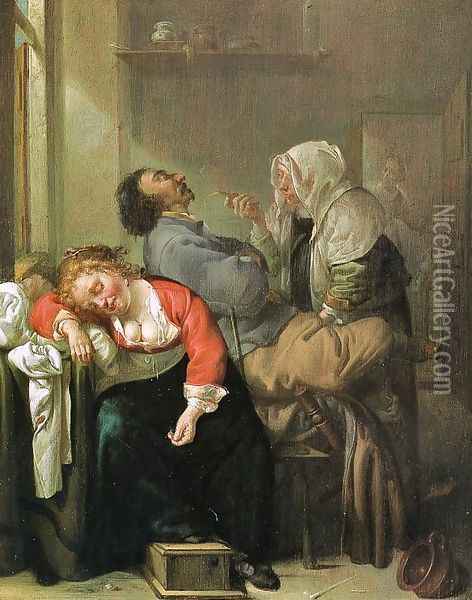 Sleeping Woman 1650s Oil Painting - Jacob Duck