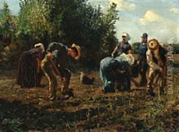 Der Graves Kartofler Op Oil Painting - Hans Nikolaj Hansen